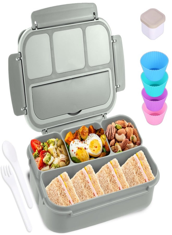shell and turtle Bento Box Adult Lunch Box, Lunch Containers for Kids Girls Boys with 4 Compartments, Lunchable Food Container with Utensils, Sauce Jar, Muffin Liners, 40 Oz/5 Cup, Microwave & Dishwasher Safe, Gray - Image 1